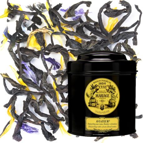 Mariage Freres, Aviateur, 100 г, Чай Мар'яж Фрере, Авіатор, Дарджилінг, чорний з пелюстками квітів, ж/б