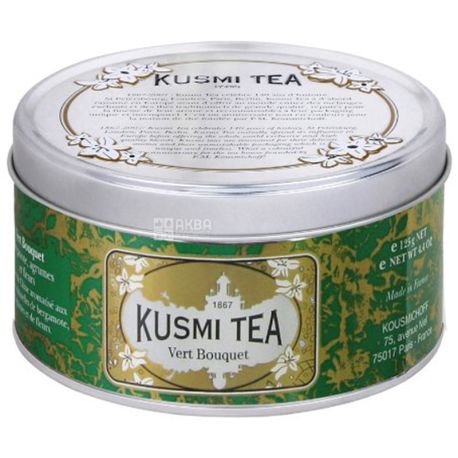 Kusmi Tea, Bouquet, 125 г, Чай Кусмі Ті, Букет, зелений, з ароматом бергамоту, цитрусових і квітів, ж/б