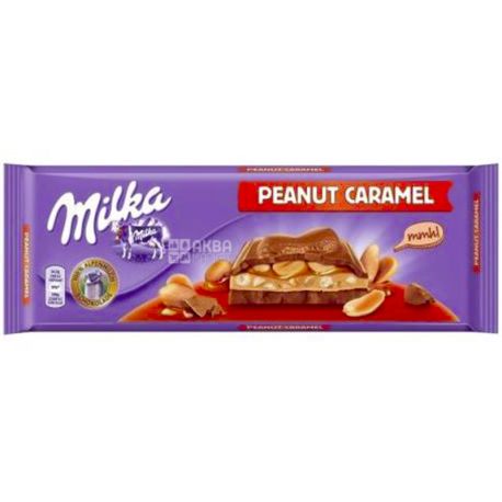 Milka, Шоколад молочный с арахисом и карамелью, 90 г
