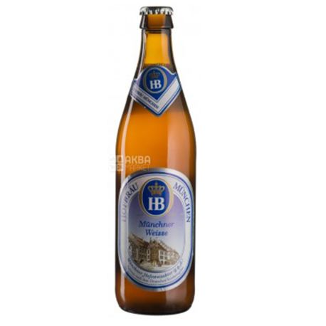 Munchner Weissbier, Hofbrau, 0,5 л, Мюнхен Вейсбир, Пиво светлое, стекло