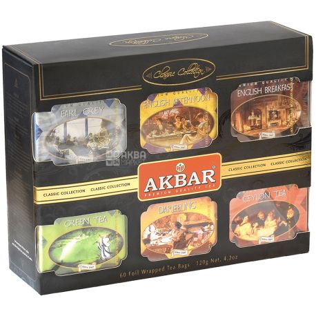 Akbar Classic Collection, 60 пак, Подарунковий набір чаю, асорті, Акбар Класик Коллекшн