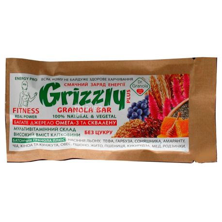 Dr.Granola Grizzly, Батончик-гранола без цукру, 30 г