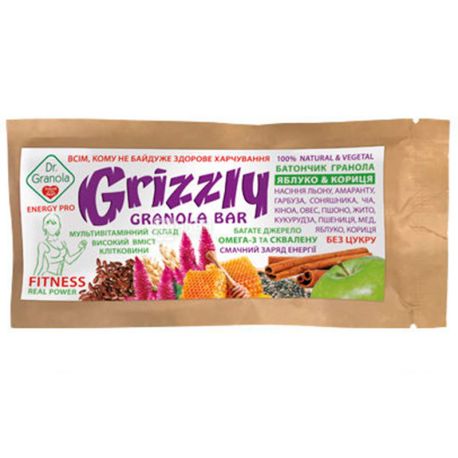 Dr.Granola Grizzly, Granola bar with apple and cinnamon flavor, 30 g