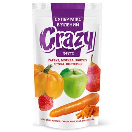 Crazy Фрутс, Микс вяленый, тыква, морковь, яблоко, клубника, груша, 50 г