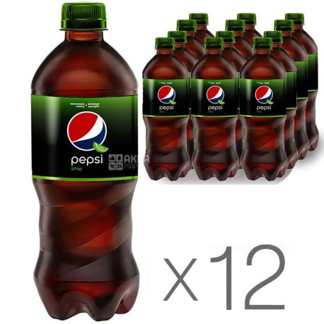Pepsi-Cola, Lime, Упаковка 12 шт. по 0,5 л, Пепсі-Кола, Лайм, Вода солодка, ПЕТ