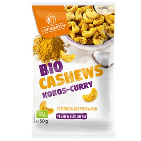Landgarten Organic Cashews with Coconut and Curry, 50 g