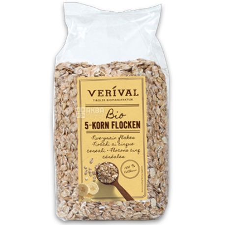 Verival, 500 г, Пластівці Верівал, з 5-ти видів зернових, органічні