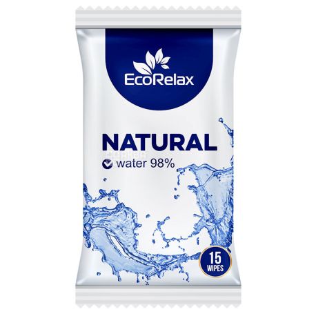 ECORelax Natural Water 98%, 15 шт., Салфетки влажные Экорелакс, Натуральные, для ухода за кожей