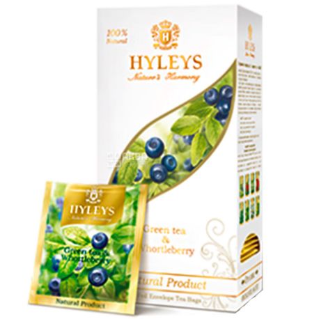 Hyleys, Green tea with blueberries, 25 pack * 1.5 g