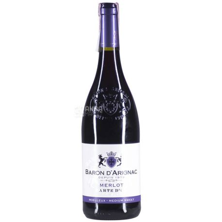 Baron d'Arignac, Merlot, Вино красное полусладкое, 0,75 л