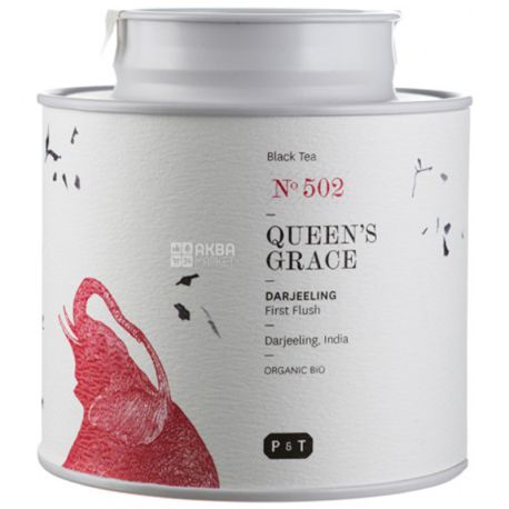 P&T, Queen's grace, Darjeeling, 80 г, Чай ПиТи, Квинс Грейс, Дарджилинг, первій сбор, черный, органический, ж/б