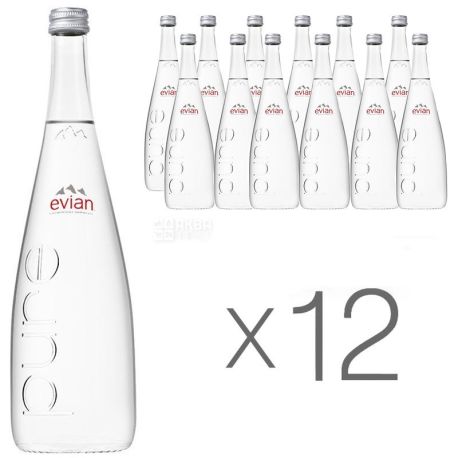 Evian, 0,75л, Упаковка 12 шт., Эвиан, Вода негазированная, стекло
