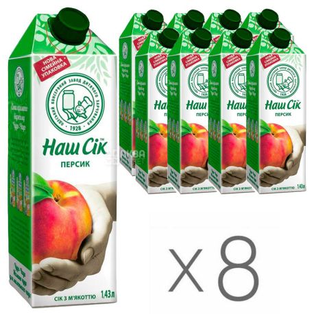 Наш сок, Сок персиковый, с мякотью, 1,43 л х 8 шт.