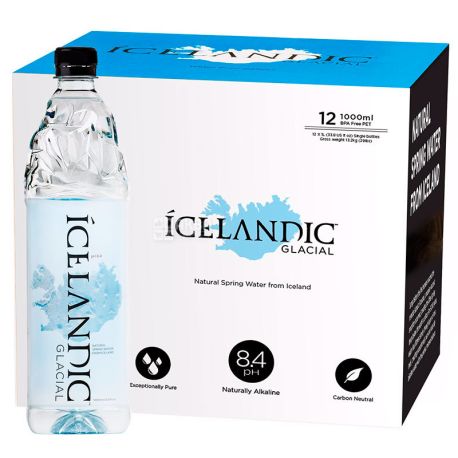 Icelandic Glacial, 1 л, упаковка 12 шт., Айсландік Глесіал, Вода мінеральна негазована, ПЕТ