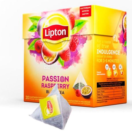 Lipton, Passion Raspberry, 20 пак., Чай Ліптон, Пристрасна малина, Чорний з малиною і маракуйей