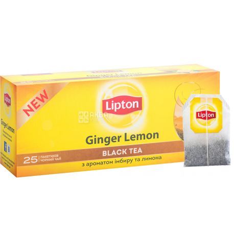 Lipton, Ginger Lemon, 25 пак., Чай Липтон, Имбирный Лимон, Черный чай с лимоном и имбирем