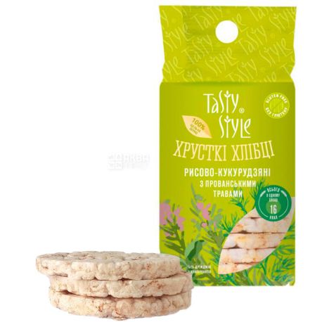 Tasty Style, Хлібці рисово-кукурудзяні з травами, безглютенові, 100 г