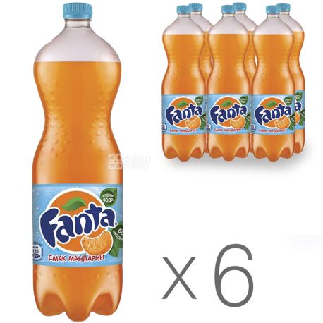 Fanta, Мандарин, Упаковка 6 шт. по 1,5 л, Фанта, Вода сладкая, с натуральным соком, ПЭТ