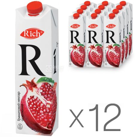 Rich, Гранатовый, Упаковка 12 шт. по 1 л, Рич, Нектар натуральный