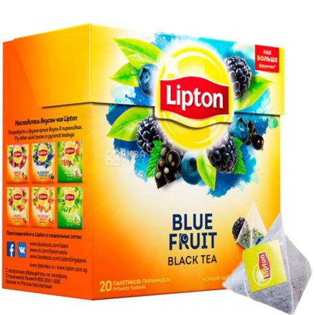 Lipton, Blue Fruit, 20 пак., Чай Ліптон, Блакитні фрукти, Чорний з лісовими ягодами