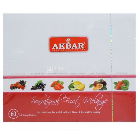 Akbar Fruit Melange, 60 пак, Подарочный набор чая, ассорти, Акбар Фрут Меланж