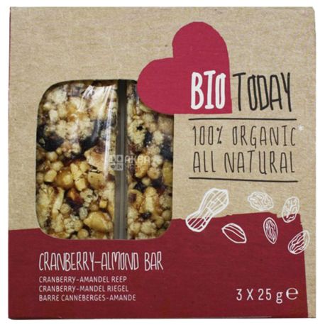 Bio Today, Cranberry-Almond cereal bar, organic, 3 pcs. x 25 g