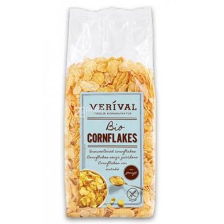 Verival, 250 г, Пластівці Верівал, кукурудзяні, органічні, без цукру, без глютену