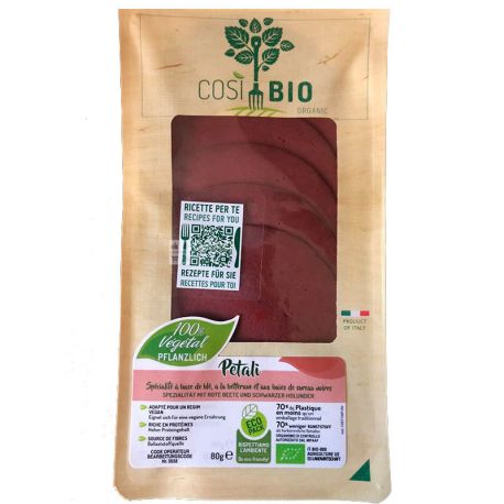 Cosi Bio Petali, Колбаса веганская органическая со свеклой и черной бузиной, 80 г