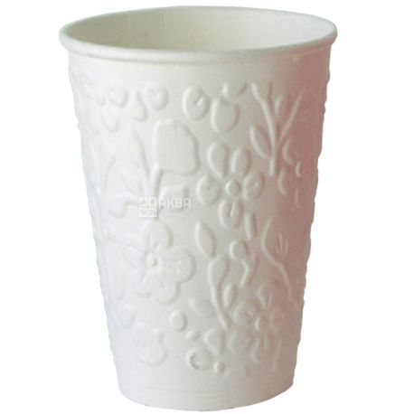 Glass paper two-layer with embossed Flowers, white, 500 ml, 15 pcs., D90
