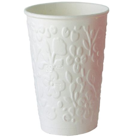 Glass paper two-layer with embossed Flowers, white, 250 ml, 15 pcs., D75