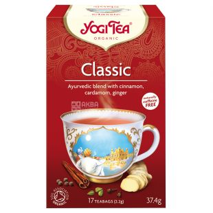 YogiTea, Classic, 17 пак., Чай ЙогіТі, Класичний, з кардамоном, інжиром і корицею, органічний
