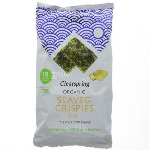Clearspring, Водоросли морские хрустящие, органические, Имбирь, 3х4 г