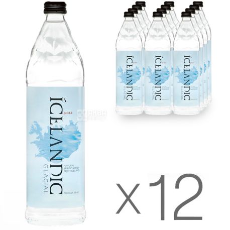 Icelandic Glacial, 0,75 л, упаковка 12 шт., Айсландік Глесіал, Вода мінеральна негазована, скло