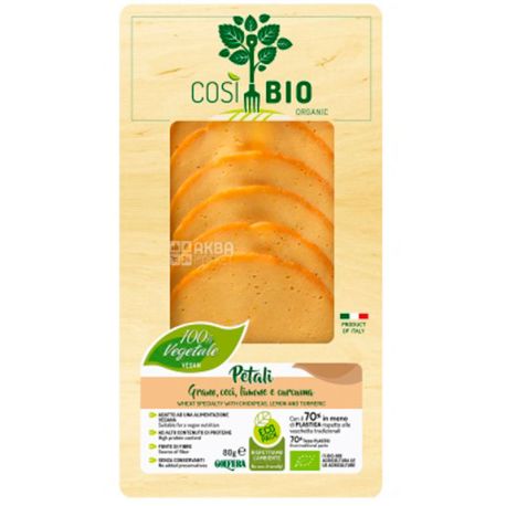 Cosi Bio Petali, Ковбаса веганська органічна з нутом, лимоном та куркумою, 80 г