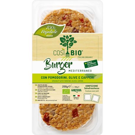Cosi Bio, Бургер веганский с помидорами черри, оливками и каперсами, 200 г