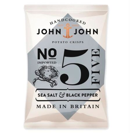 John & John, Чіпси картопляні з морською сіллю та чорним перцем, 150 г