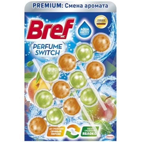 Bref, Perfume switch, 3 шт., Блок для унитаза, Персик и Яблоко