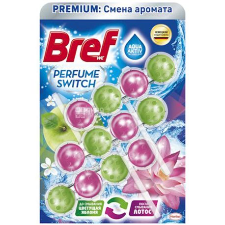 Bref, Parfume swich, 3 шт., Блок для унитаза Бреф, Яблоко и Лотос