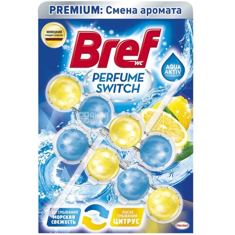 Bref, Perfume switch, 2 шт., Блок для унитаза, Морская и Цитрусовая свежесть