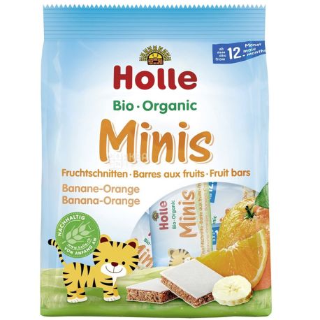 Holle, Фруктовые мини-батончики Банан-апельсин, органические, 8х12,5 г