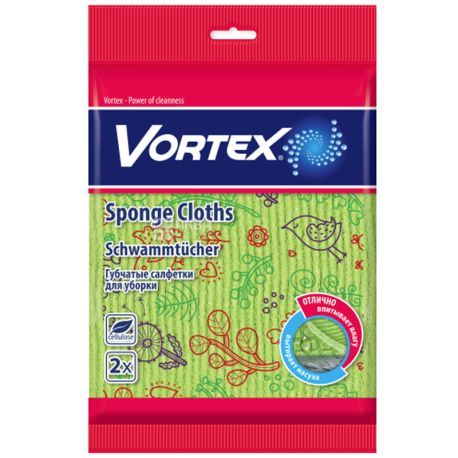 Vortex, Салфетка для уборки, целлюлозная с принтом, 2 шт