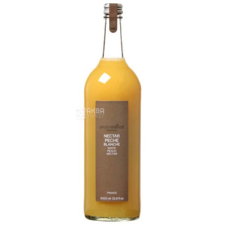 Alain Milliat, Nectar Peche Blanche, Білий Персик, 1 л, Ален Мілліат, Нектар натуральний, скло