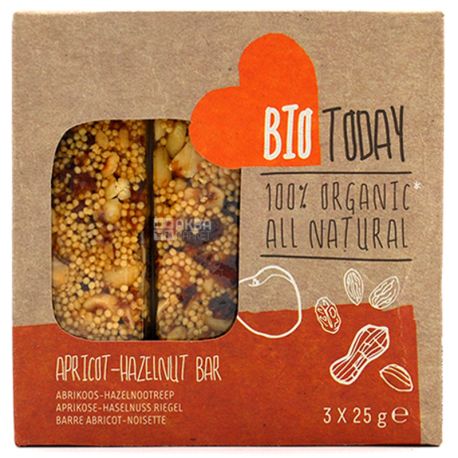 Bio Today, Organic Grain Bar Apricot Hazelnut Organic, 3 pcs. * 25 g