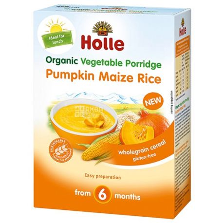 Holle, Каша з гарбуза, кукурудзи та рису, органічна, з 6 місяців, 175 г