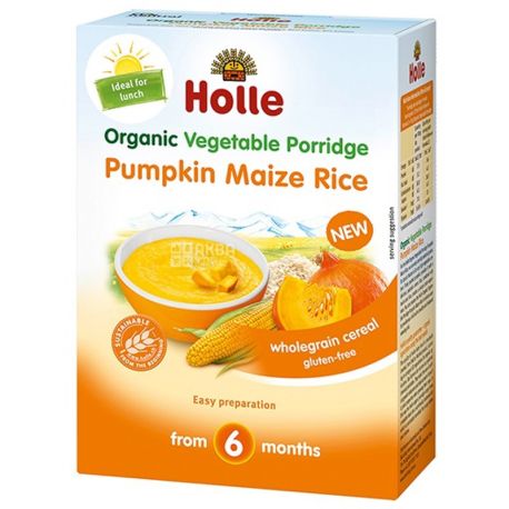 Holle, Pumpkin, Corn and Rice Porridge, Organic, from 6 months, 175 g