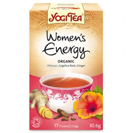 YogiTea, Women's Energy, 17 пак., Чай ЙогиТи, Женская энергия, травяной с имбирем, гибискусом и мятой, органический