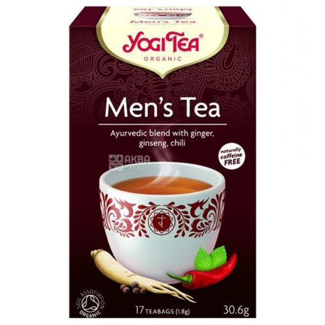 YogiTea, Men's Tea, 17 пак, Чай трав'яної Йоги Ти, органічний, Для чоловіків, женьшень, імбир, перець чили