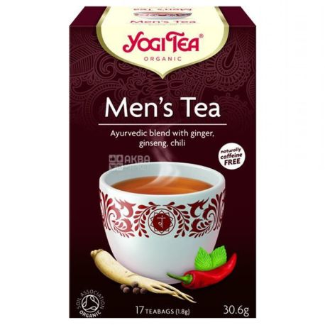YogiTea, Men's Tea, 17 пак, Чай травяной Йоги Ти, органический, Для мужчин, женьшень, имбирь, перец чили
