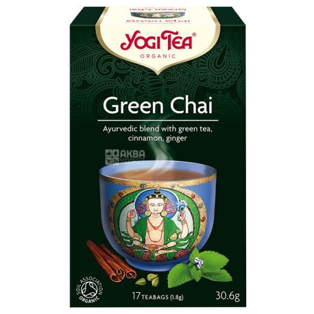 YogiTea, Green tea, 17 пак., Чай ЙогіТі, зелений з імбиром і корицею, органічний