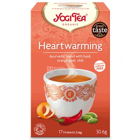 YogiTea, Heartwarming, 17 пак., Чай ЙогиТи, с базиликом, корицей и цедрой апельсина, органический